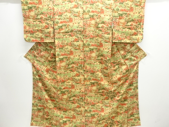 未使用品　人物・動物更紗模様小紋着物